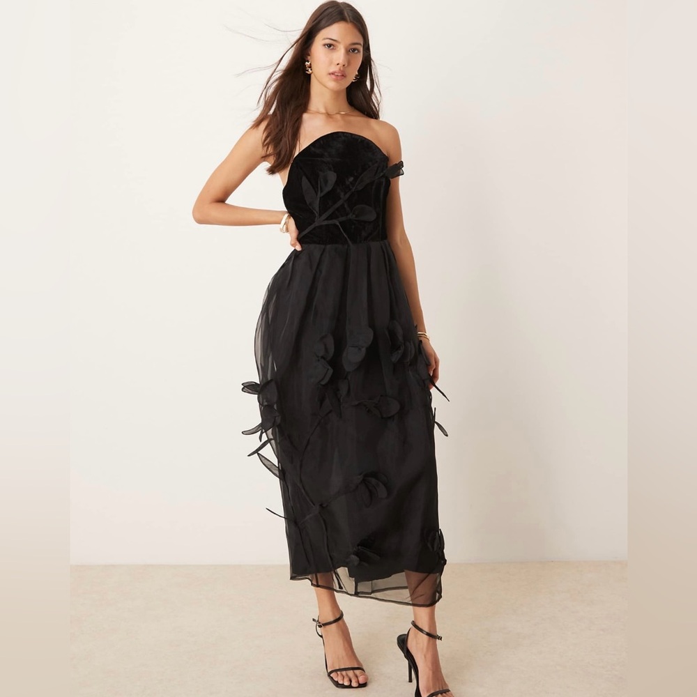 ASOS EDITION floral applique velvet midi dress
